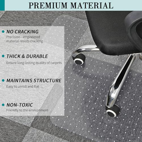 BesWin Office Chair Mat for Carpet 48x30 Inches Clear - Thick, Non-Slip, Eco-Friendly