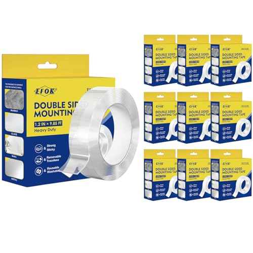 10 Packs Double Sided Tape Heavy Duty, Nano Tape Mounting Tape Clear Multipurpose Strong Adhesive Tape for Home, Office, 1.2 in ¡¿ 9.85 FT
