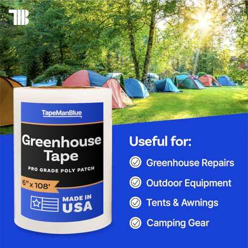 6" x 108' Roll of Greenhouse Repair Tape, Made in USA, Heavy Duty, Clear Poly Patch Tape for Repairing Greenhouses and Plastic Sheeting, UV Resistant Polyethylene Film for Seaming & Splicing