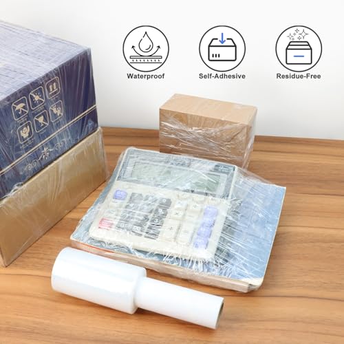 JUKFITA 2 Pack 4" × 500 ft Stretch Film with Handle - 80 Gauge Shrink Wrap Rolls