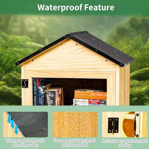 Little Library Box Outdoor, 2-Tier Waterproof Book Exchange Cabinet ? Solid Wood with Adjustable Shelves, Rust-Resistant Hardware for Community, Schools and Neighborhoods to Promote Reading & Sharing