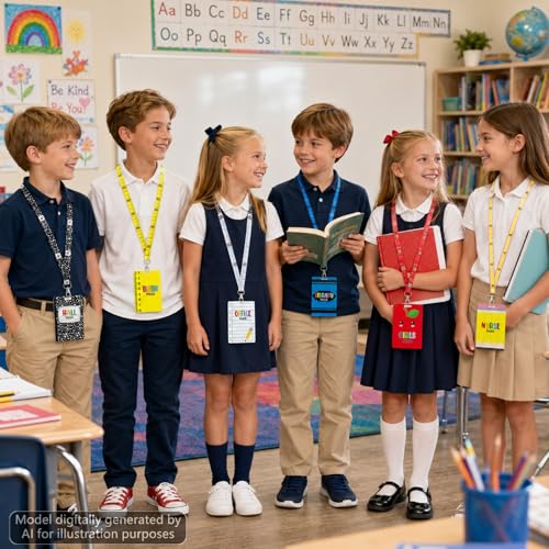24 Pack School Hall Pass Lanyards with PVC Composition Notebook Design for Students & Teachers