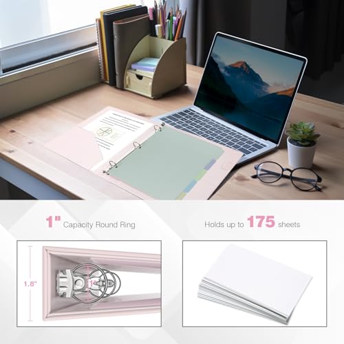 Pink Leather 3-Ring Binder, 1 Inch Ring, Letter Size Organizer for Documents