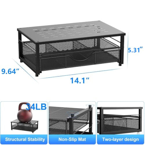 Gianotter Black Monitor Stand Riser with Drawer - Adjustable Desk Organizer
