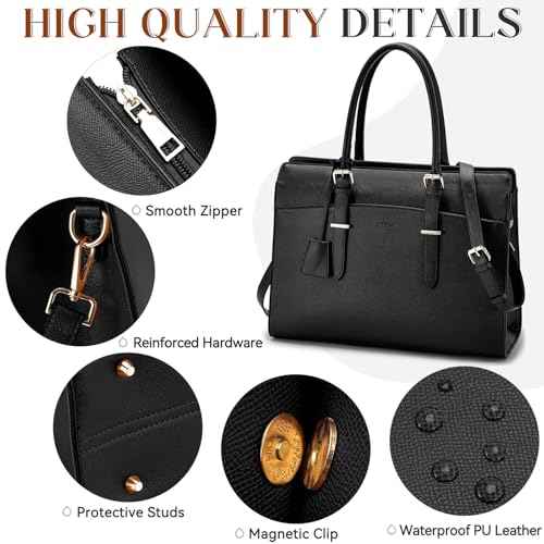 VASCHY Laptop Bag for Women, Vegan Leather 15.6 Inch Computer Large Work Tote Purse Business Briefcase Handbag Shoulder Bag