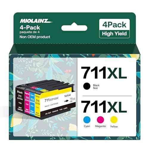 711XL Ink Cartridges 4-Pack Replacement Kit for 711 XL Bundle for DesignJet T120 T125 T130 T520 T525 T530 Printer (1 Black, 1 Cyan, 1 Magenta, 1 Yellow, 4 Pack)