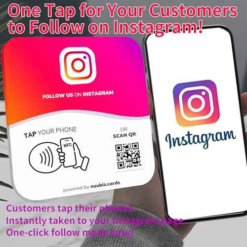 NFC Social Media Sign Plate wiht QR Code Sign - Compatible with Instagram, Social Media, Facebook, Tk, Website - Reusable Taps - Get More Followers & Reviews - Adhesive & Stand (insplate, 1)