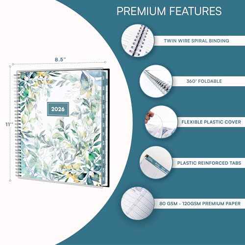 Ensight 2026 Appointment Book and Planner 8.5" x 11" Large Hourly Weekly Daily Schedule Planner with Tabs, 15 Minute Time Slots, Floral Calendar Organizer Jan 2026 ? Dec 2026 Appointment Book - Floral