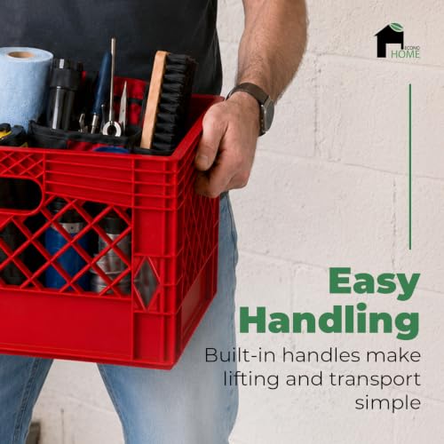 EconoHome Stackable Plastic Milk Crate Black 19x13x11 Storage Bin with Handles
