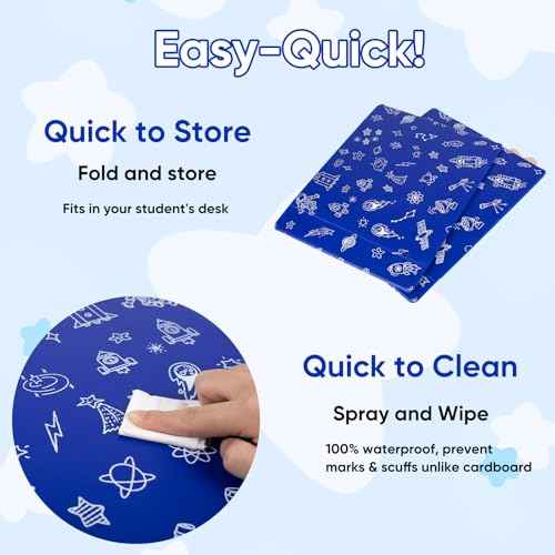 25-Pack Desk Dividers for Students, 3-Fold Privacy Screens, Durable Waterproof Plastic Study Boards, Easy Clean Classroom Shields for Schools,Teacher Supplies & Student Desk Organizers, Blue