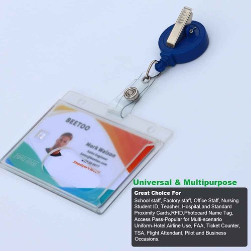 Bulk 50 Pack Hard Plastic Badge Holder-Horizontal Heavy Duty ID Card Holder for Badges-Rigid Case Single ID Protector with Easy Access Thumb Slot for Clips,Lanyards & Reels-Frosted Clear by BETOOM