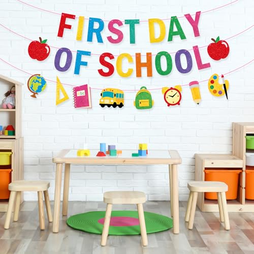 Sereliy First Day Of School Banner Decor - Back To School Garland for Classroom & Party - Firsts Day