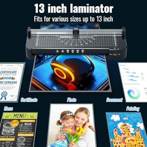 13in Laminator Machine with Paper Trimmer + 50pcs Sheets + Corner Rounder, Dual Hot/Cold Mode | Anti-Jam Technology | 90s Fast Preheat for A3/A4/A5/A6 Home Office School Use