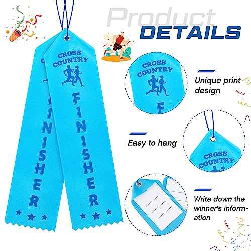 Preboun Award Ribbons Cross Country Finisher Ribbons with Event Card and Rope Field Day for Competition Sports School Contests Team Prizes Office, Blue