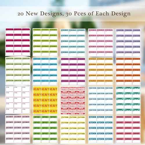 600 Pcs Moving Labels for Boxes, 3 x 2 Packing Labels for 3-4 Bedroom House, 20 Designs Including Fragile and Heavy Stickers