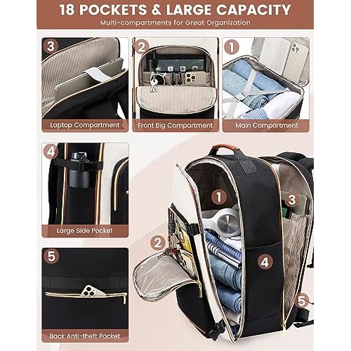 LOVEVOOK Large Travel Backpack for Women & Men, 40L Carry on Backpack for Airplanes, TSA Personal Item Travel Bag fits 17" Laptop, Waterproof Travel Essentials Airline Approved with 3 Packing Cubes