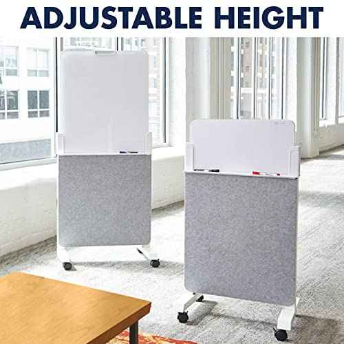 Quartet Whiteboard Easel, Glass Dry Erase Board, Rolling Easel Stand On Wheels, Double-Sided Privacy Screen with Adjustable Height, Includes 1 Marker, Creates Private Interactive Workspaces (Q293066W)