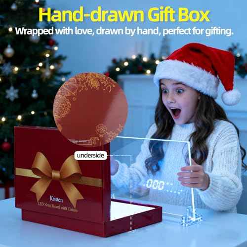 Kristen GlowBoard LED Drawing Board, Light Up Message Board with 7 Colors, 13.7"x10" Acrylic Dry Erase Art Board for Kids and Adults, Chirstmas Gift for Girls