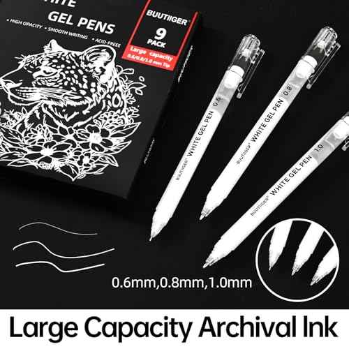 White Gel Pens - 0.6/0.8/1.0mm Fine Point Opaque White Archival Ink Pen Set for Black Paper Art, Bullet Journaling & Holiday Gifts - 9 Pack Multi-Size Gel Pens for Artists, Beginners