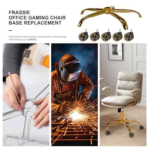 Frassie Office Chair Base Replacement with Wheels, Heavy Duty 2500LBS Metal Stool Chair Base, 28 inch Desk Chair Base Replacement Part (Gold)