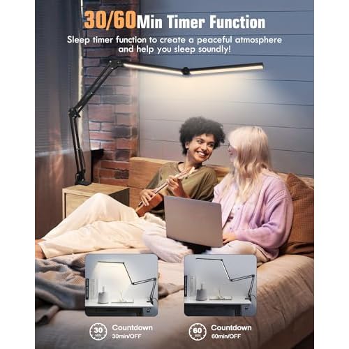 Toolour LED Desk Lamps for Home Office 2 in 1 Double Head Desk Lamp with Clamp Base,Remote Control,Dimmable Architect Clip on Desktop Computer Light Bar with Memory for Workbench Darkroom