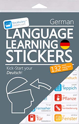 German Language Learning Stickers - Bilingual Vocabulary Decals for Home & Office
