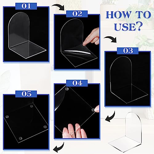 Leinuosen 32 Pcs Acrylic Clear Book Ends with Silicone Pad Non Skid Book Holders Arch Shape Heavy Duty Bookends Stoppers for Movies, CDs, Video Games (Clear)