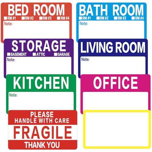 300 Count 3.5 x 2 Large Home Moving Packing Box Labels for 3-4 Bedroom House with Writable Notes Areas, 7 Color Coded Moving Labels for Boxes + Fragile Moving Stickers