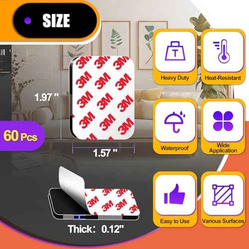 60 Pcs Strong Double Sided Adhesive Pads, Made of 3M, Heavy Duty Square Sticky Mounting Foam Tape for Car D?cor Wall, 0.12" Thick Black Sticky Pads 1.57x 1.97