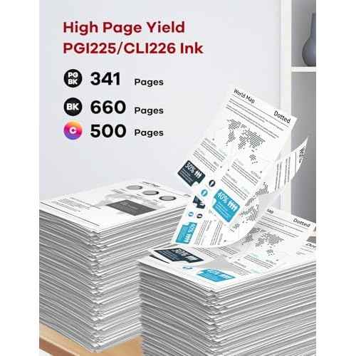 225 226 Ink Cartridges High-Yield Replacement for Canon PGI-225 CLI-226 PGI225 CLI226 Ink Cartridges Maxify MG6220 MG6120 MG5320 MX882 MX892 Printer Ink 5-Pack (PGBK BK C M Y)
