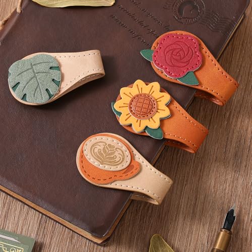 VYRANA 4PCS Vintage Magnetic Leather Bookmarks for Women - Mix