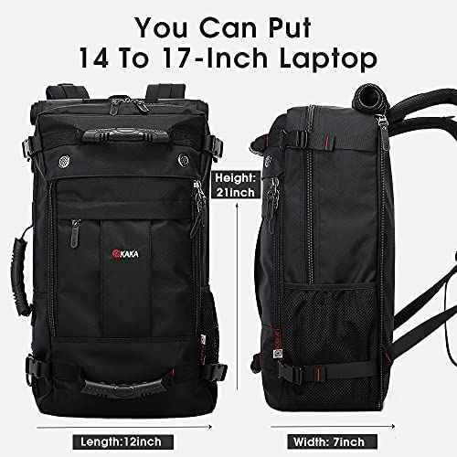 KAKA Travel Backpack,Camping Bag Water Resistant Flight Approved Weekender duffle backpacks Hiking Rucksack for Men Women (Black upgrade)