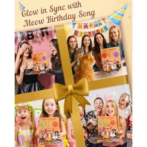 Meow Song Musical Birthday Card - DIY Age & Blowable Candle & Colorful Lights Birthday Pop Up Card 3D Cute Funny Cat, Surprise Gifts for Girl Boy Kids Women Cat Lover with Envelope Blank Note