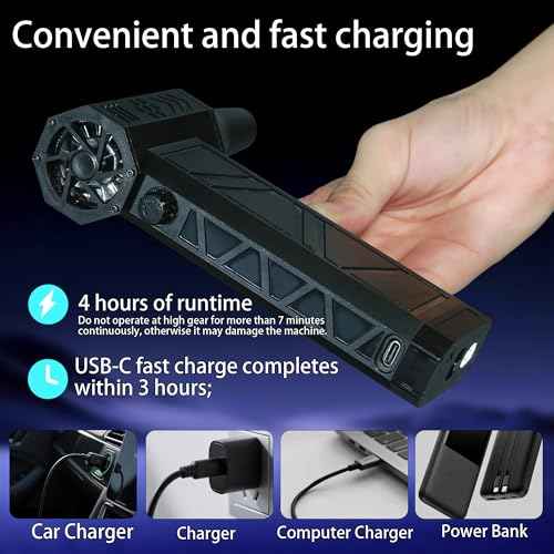 Compressed Air Duster 140000 RPM 8000mAh 21700 Battery 2 in 1 BBQ Blower & Vacuum with LED Light Stepless Speed Control for Keyboard Cleaner Car dust Removal Outdoor Barbecue (Black)