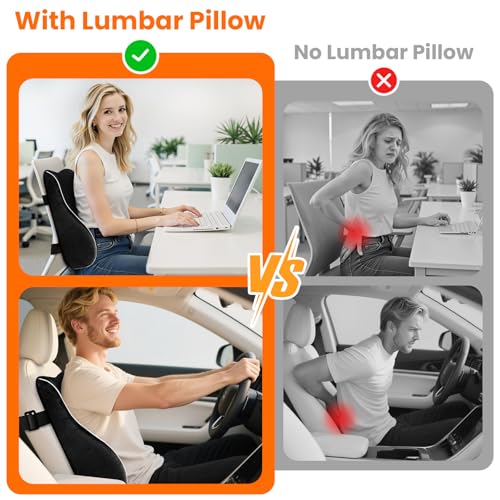 CloudBliss Lumbar Support Pillow for Office Chair - Black, Large Memory Foam