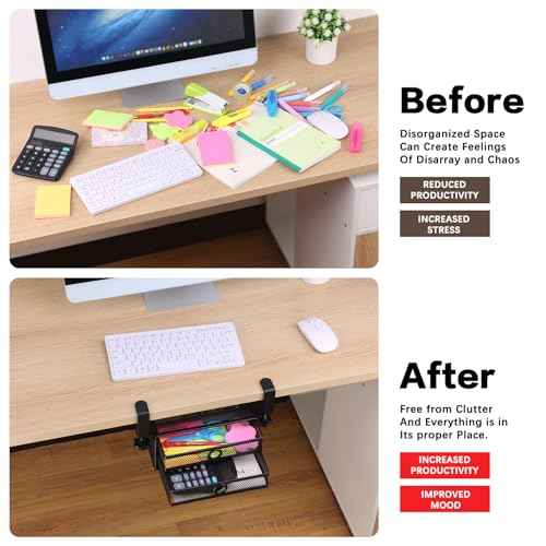 ROSYLINE Under Desk & Desktop Drawer Organizer - 2-Tier Metal Slide Out Drawers Organizer, Storage for Home Office Desk (Black)