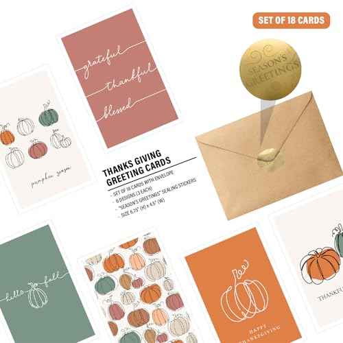 easykart labels 18 Happy Thanksgiving Cards Assortment, 6.75" x 4.5" with Envelope for Family Friends Kids Adults Clients Teachers Customers