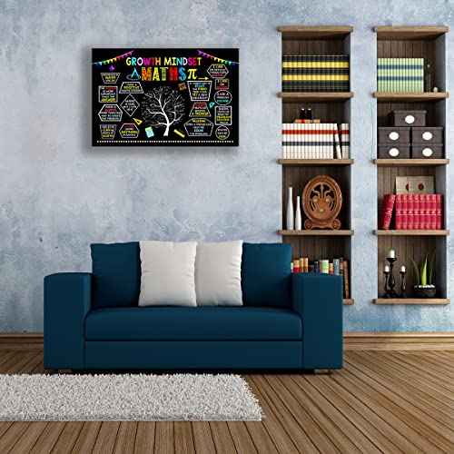 Growth Mindset Posters Framed Math Quotes Wall art Black Abstract Artwork Motivational Canvas Picture For Classroom Decor Teaching Posters Framed (16x24 inch)