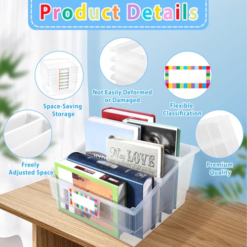 Gisgfim Clear 6 Pack Classroom Book Bins with Dividers & Labels - Large Plastic Organizer for Library & Storage