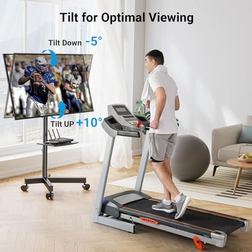 PERLESMITH Mobile TV Stand for 23-60 Inch LCD LED Flat/Curved Screen TVs, Tilt TV Cart Holds up to 88Lbs, Portable TV Stand with Laptop Shelf, Rolling TV Floor Stand Max VESA 400x400mm (PSTVMC06)