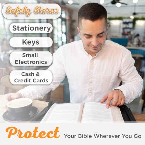 Christian Art Gifts Faux Leather Bible Cover for Men and Women | Ichthus Jesus Fish Emblem Zippered Two-Fold Organizer Case for Bible or Book w/Handle