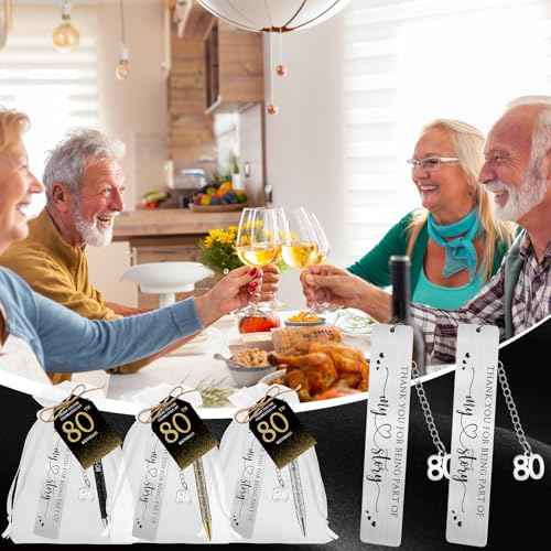 24 Set 80th Birthday Favors for Guests Anniversary Party Favor Thanks for Coming Glitter Ballpoint Pen Bookmark Thank You Card Organza Bag for Adult Appreciation Souvenir Birthday Gift(80th)