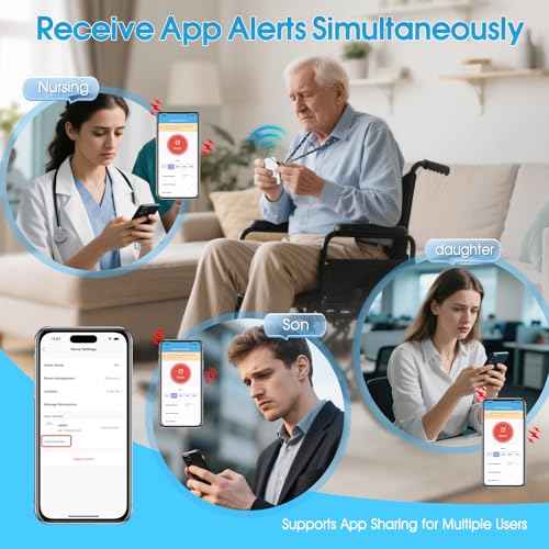 WiFi Smart Wireless Caregiver Pager Call Button System for Elderly Fall Monitoring with App Alerts & 110dB Loud Receiver, Anti-Mistouch Design (2 Panic Buttons + 1 Receiver)