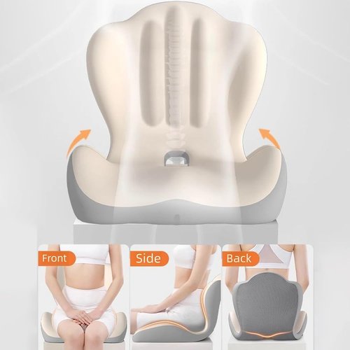 Sweevly Posture and Seat Cushion, Memory Foam L-Shaped Integrated Seat Cushions with Back Support for Tailbone Pain Relief, One-Piece Cushion for Office Chair & Car Seat, Non-Slip Bottom (Black)
