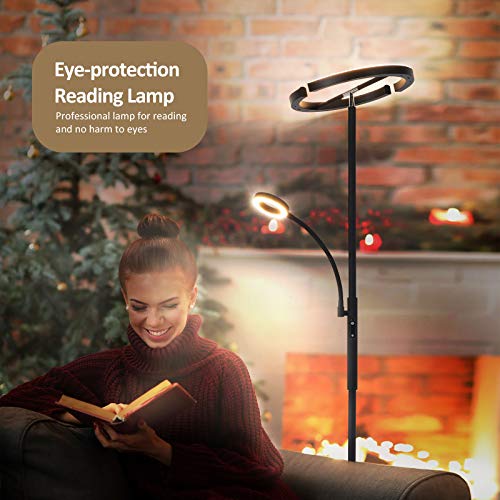 FIMEI Split Floor Lamp Modern LED Rotatable Floor Lamp with Reading Light, Eye-Protection Reading Standing Lamp with Stepless Dimming and 3000K-6000K Color, Separately Rotatable Design, Black