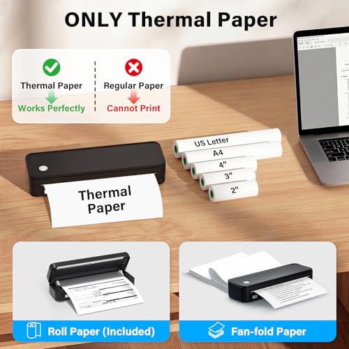 Black Gloryang Portable Wireless Thermal Printer for Travel & Office