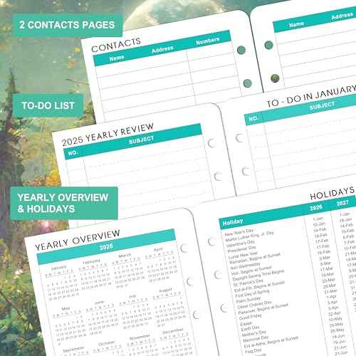 2026 Planner Refills - Planner Refills 2026, JAN 2026 - DEC 2026, 5-1/2" x 8-1/2", A5 Planner Inserts, 2026 Weekly and Monthly Planner Refill with 7-Hole Punched, Colorful Tabs - Dreaming Moon