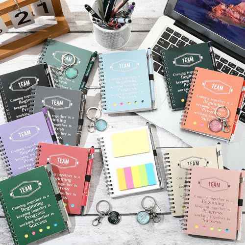 24 Set Employee Appreciation Gift Thank You Notebook with Sticky Note Inspirational Team Journal Notepad Bulk Ballpoint Pen Keychain for Teacher Nurse Coworker (Boho Color, Stylish)