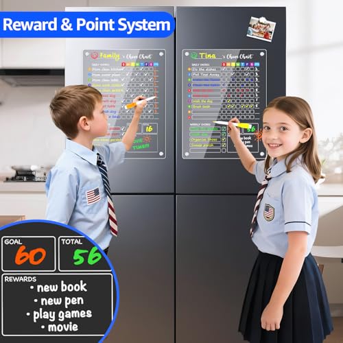 PigPotParty Magnetic Acrylic Chore Chart for Kids 2-Pack, 12x16 Inch, Fun & Reusable Family Organizer
