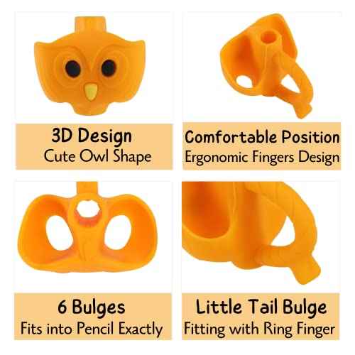 Mr. Pen Owl Pencil Grips, 6 pcs, Silicone Gel, Cute, Fits Pencils, Pens, Crayons